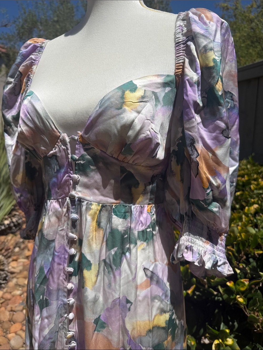 New! For Love and Lemons Floral long Sleeve Maxi Dress - Lavender & Pastel Print - Picture 4 of 8